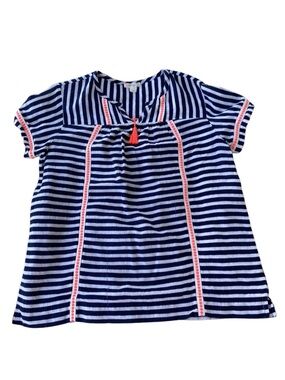 NEW Sz 14 CrewCuts Blue/White Striped Linen Shirt Orange Tassel & Tape detail